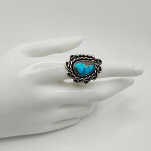 Native Old Pawn Bisbee Turquoise and Sterling Silver Ring Sz 8